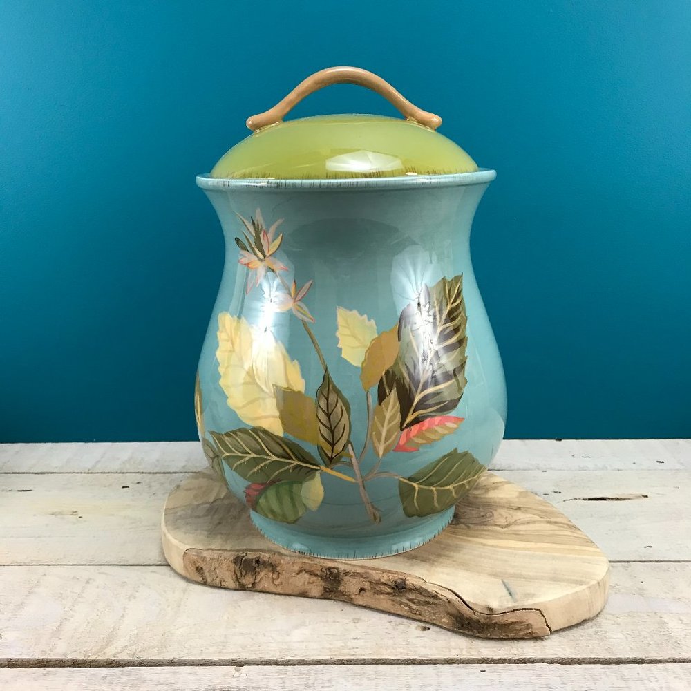 TRACY PORTER Autumn Leaf Cookie Jar 2007 Olivewood Collection Botanical Canister